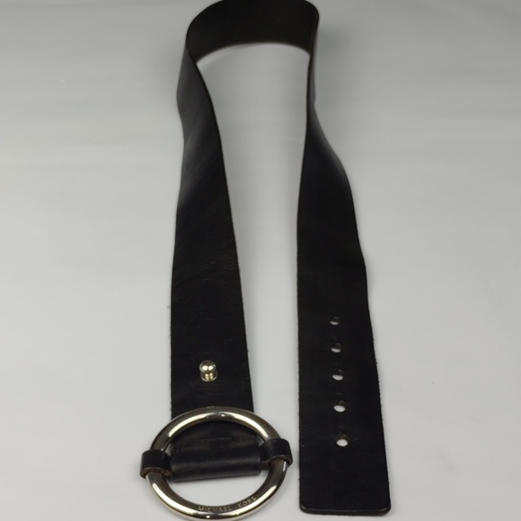 Michael Kors Black Leather Belt with Silver Buckle. main image 10